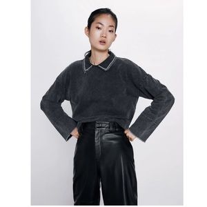 NWT Zara Embellished Peter Pan Sweatshirt Top